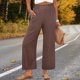 thumbnail image 1 of Pincandy Women's Summer Solid Color Loose Straight Leg Pants with Pockets & Ruffle Details, High Waist Elastic Waistband, Seaside & Daily Wear, 1 of 7