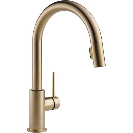 Delta Trinsic Brushed Gold Kitchen Faucet with Pull Down Sprayer Modern Single Hole Kitchen Sink Faucet Single Handle Champagne Bronze 9159-CZ-DST