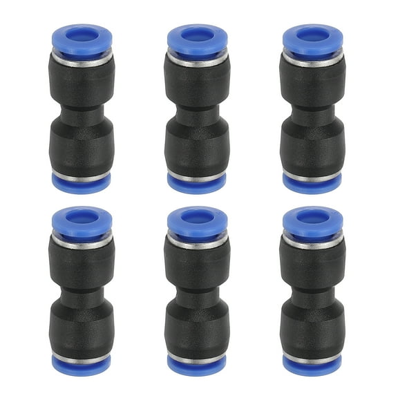 Uxcell 6Pcs Quick Straight Connectors, 6 mm(1/4")Tube OD -5~60℃ Plastic Straight Push Connector Push to Connect Air Hose Fitting for Pneumatic System Pipeline Connection, Blue