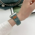thumbnail image 3 of Denim Fabric Strap Work with Apple Watch Bands for Women Men 41mm 40mm 38mm, Soft Leather Band Compatible with iWatch Bands Series 9 SE 8 7 6 5 4 3 2 1,Green, 3 of 6