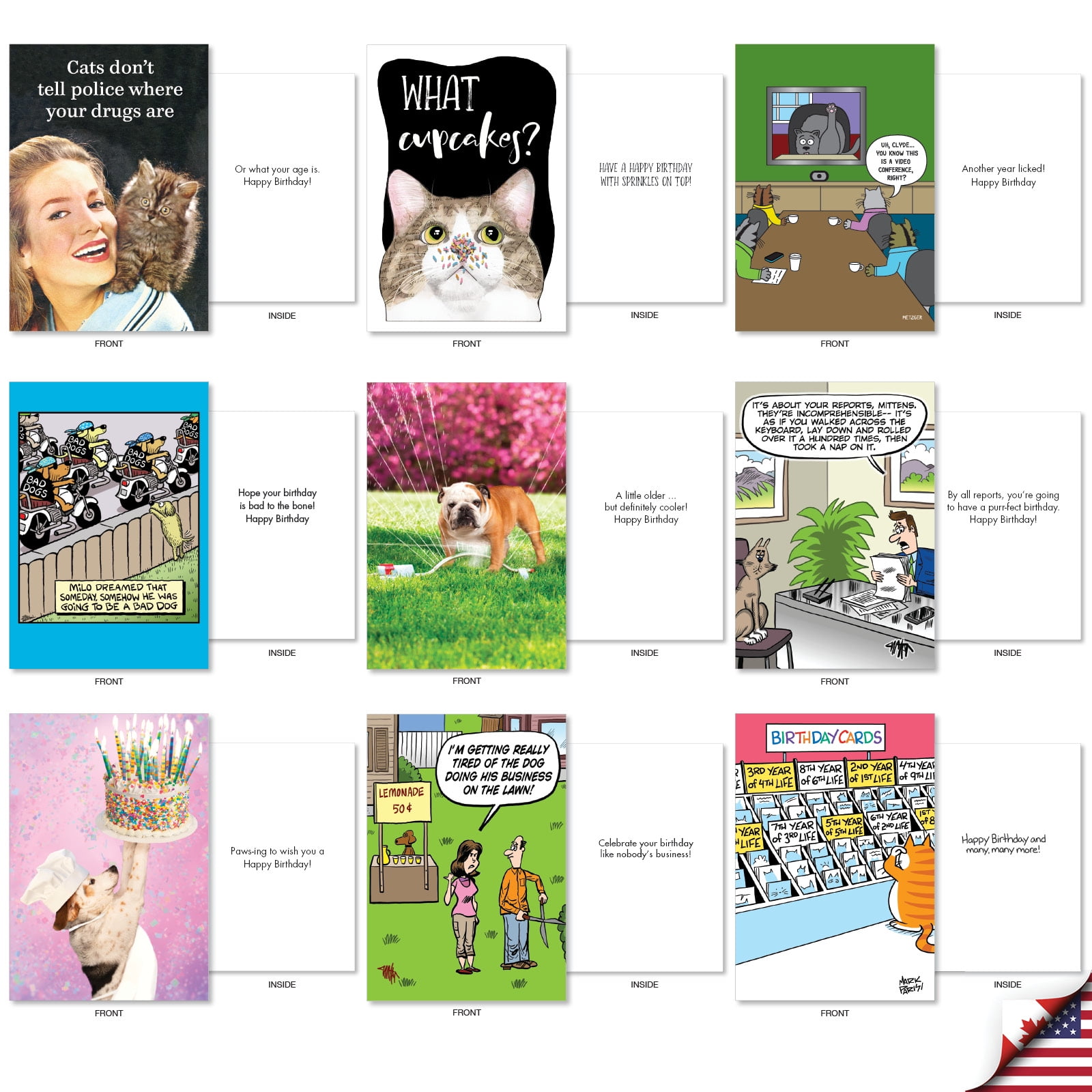 NobleWorks 36 Assorted Box Set Funny Birthday Greeting Cards w/5 x 7 Inch Envelopes (36 Designs, 1 Each) Bday Pet Party AC10799BDG-B1x36