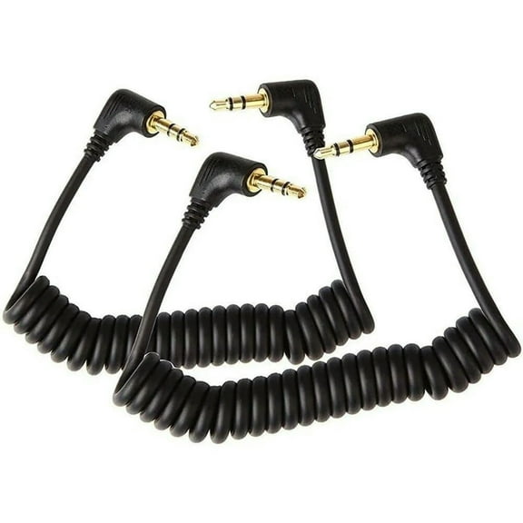 FOR 2-Pack Mini Coiled 3.5mm Headphone Cable, 90 Degree 1/8" 3.5mm TRS Jack Male to Male Stereo Aux Audio Coiled Cord (Up to 1.5m)