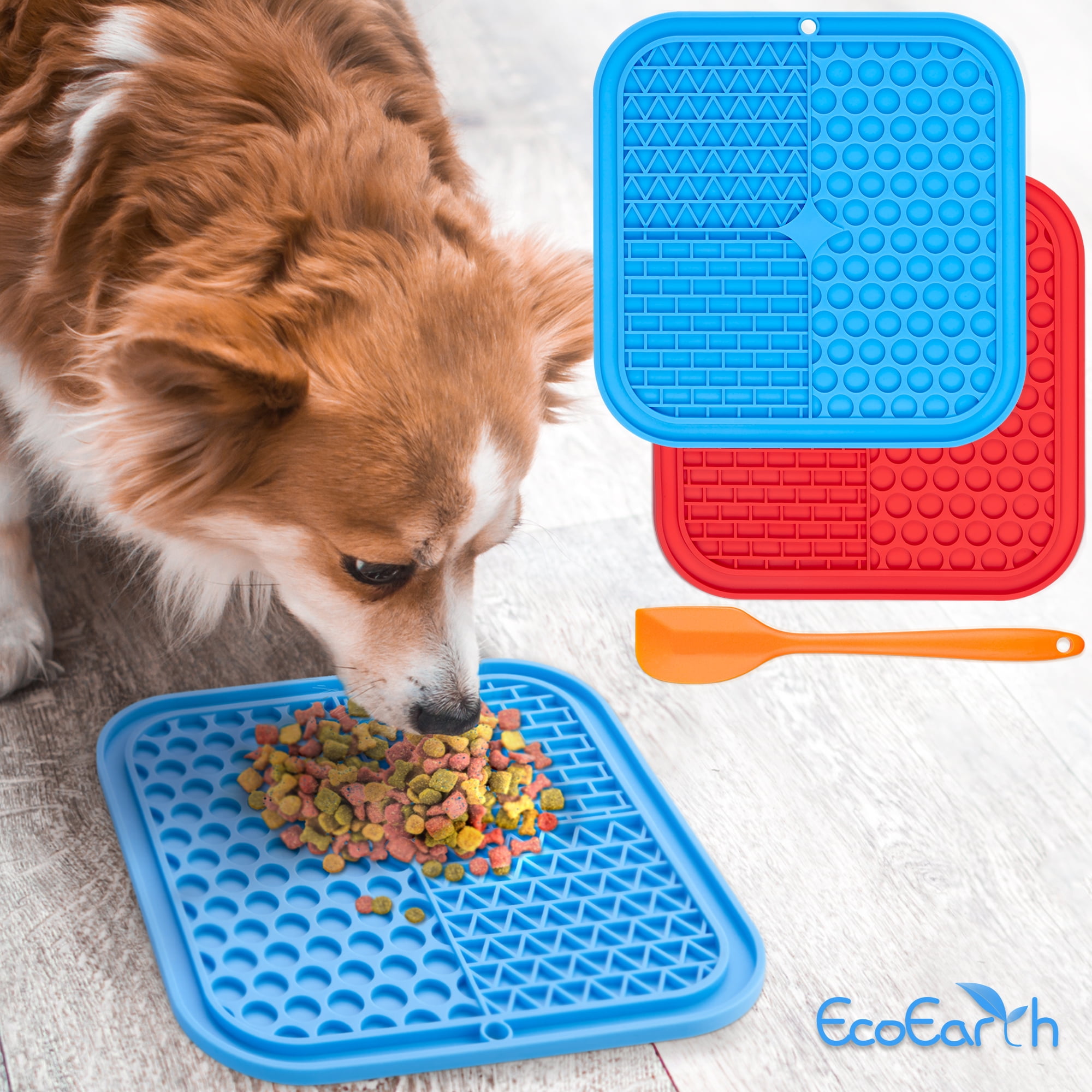 Set of 2 Lick Mats for Cat & Dog (Blue & Red), SlowFeeder Pads w
