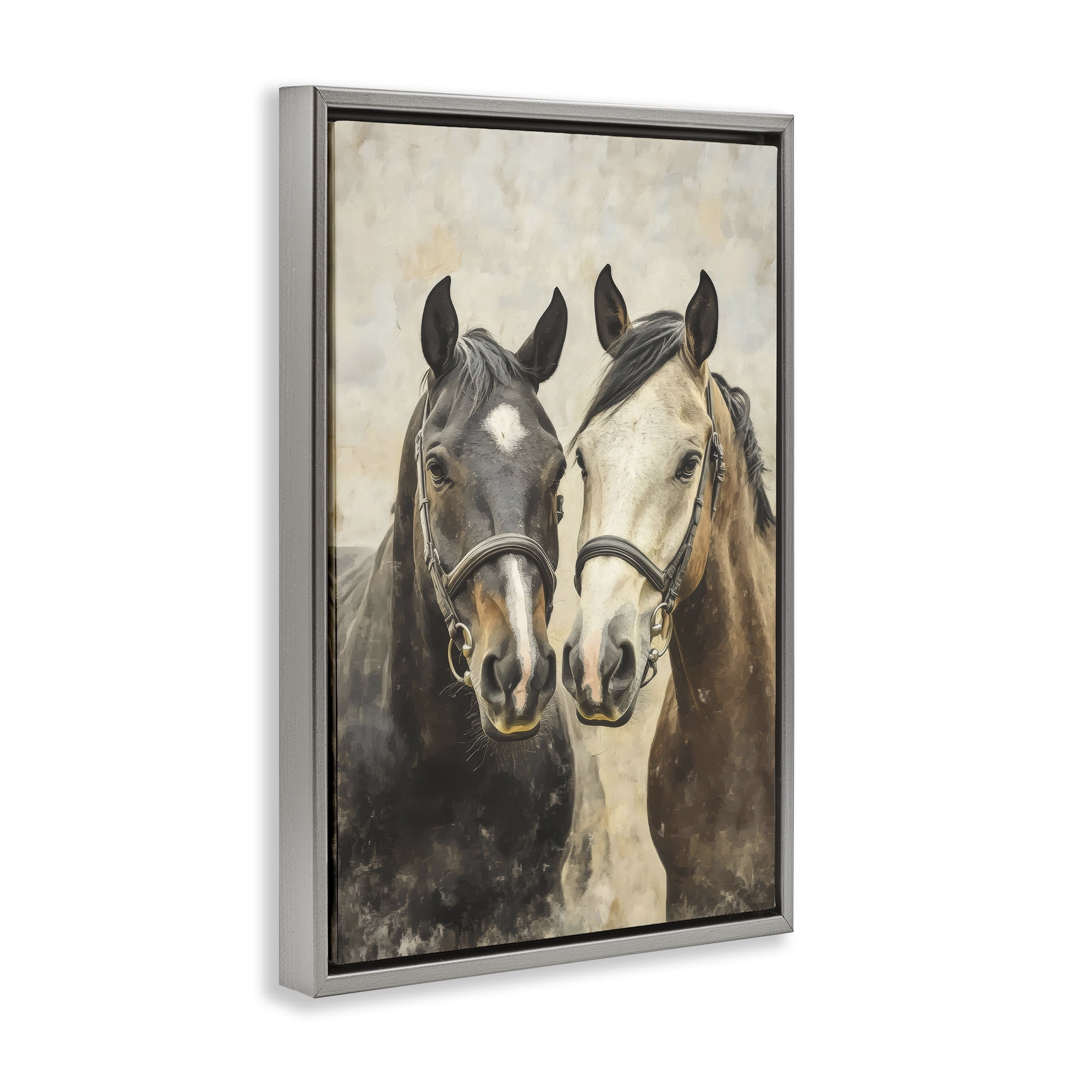 Stupell Industries Pair of Horses in Harmony Gray Framed Floater Canvas Wall Art, design by Creative Studio