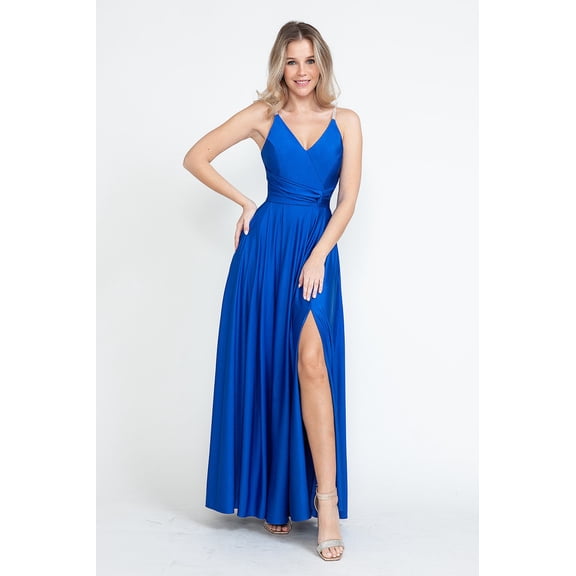 Women's Lenovia evening elegant Dress V-Neck Thigh Slit A-Line Formal Gown 5275 Royal Blue XL