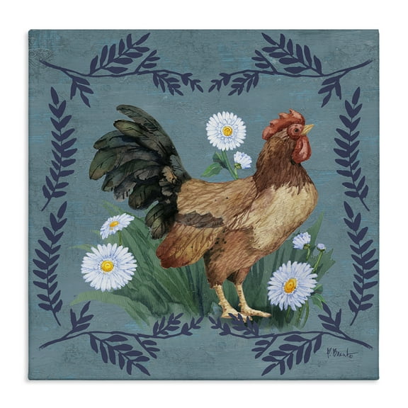 Stupell Industries Rooster & Daisies Animals & Insects Painting Gallery Wrapped Canvas Art Print Wall Art, 17 x 17