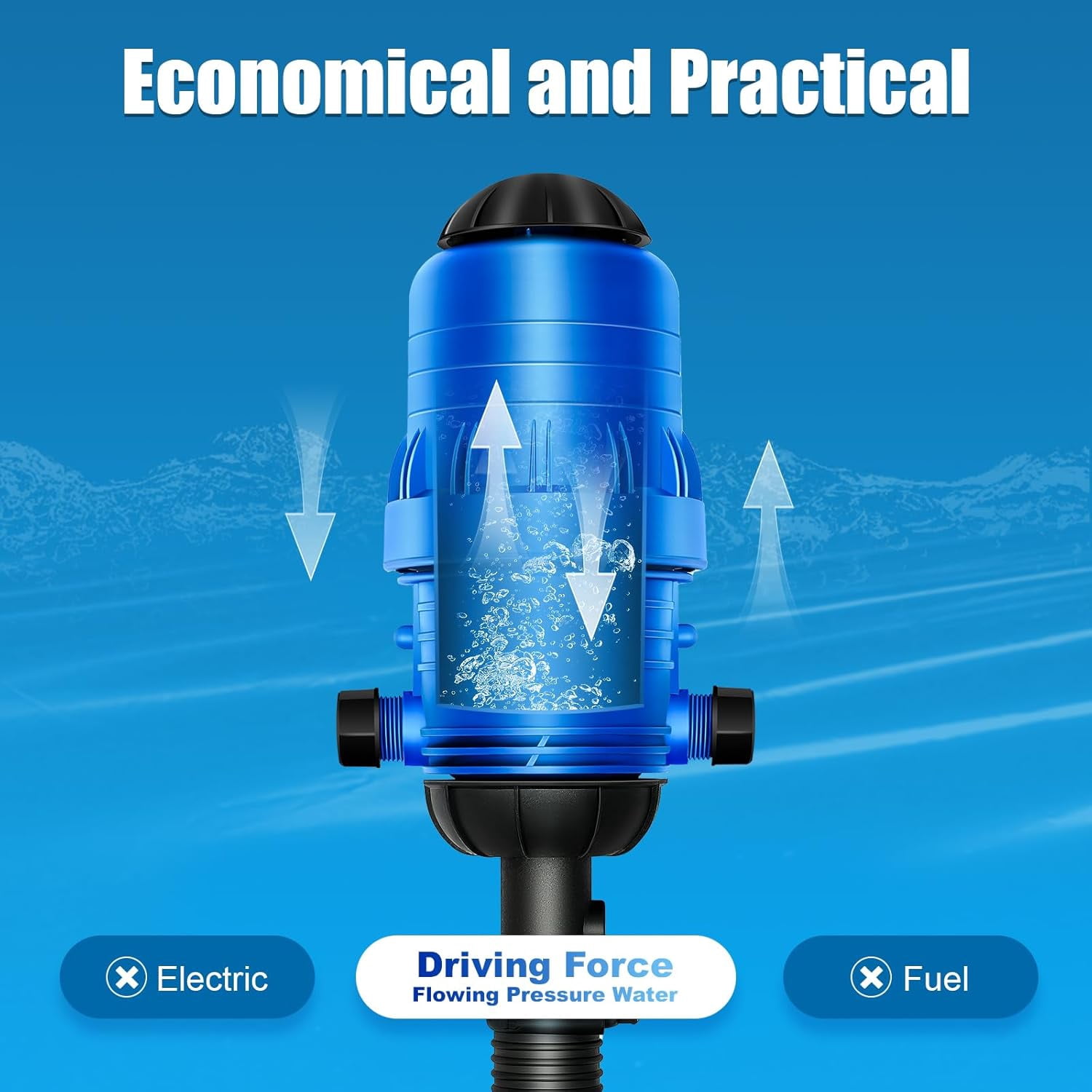 Miumaeov Drip Irrigation Injector Dosing Pump, 0.4-4% Water Powered Liquid Doser, Fertilizer Injector, 5.28-660.43Gal/H Flow, Water Powered Drip Feeder Drip Irrigation Injector
