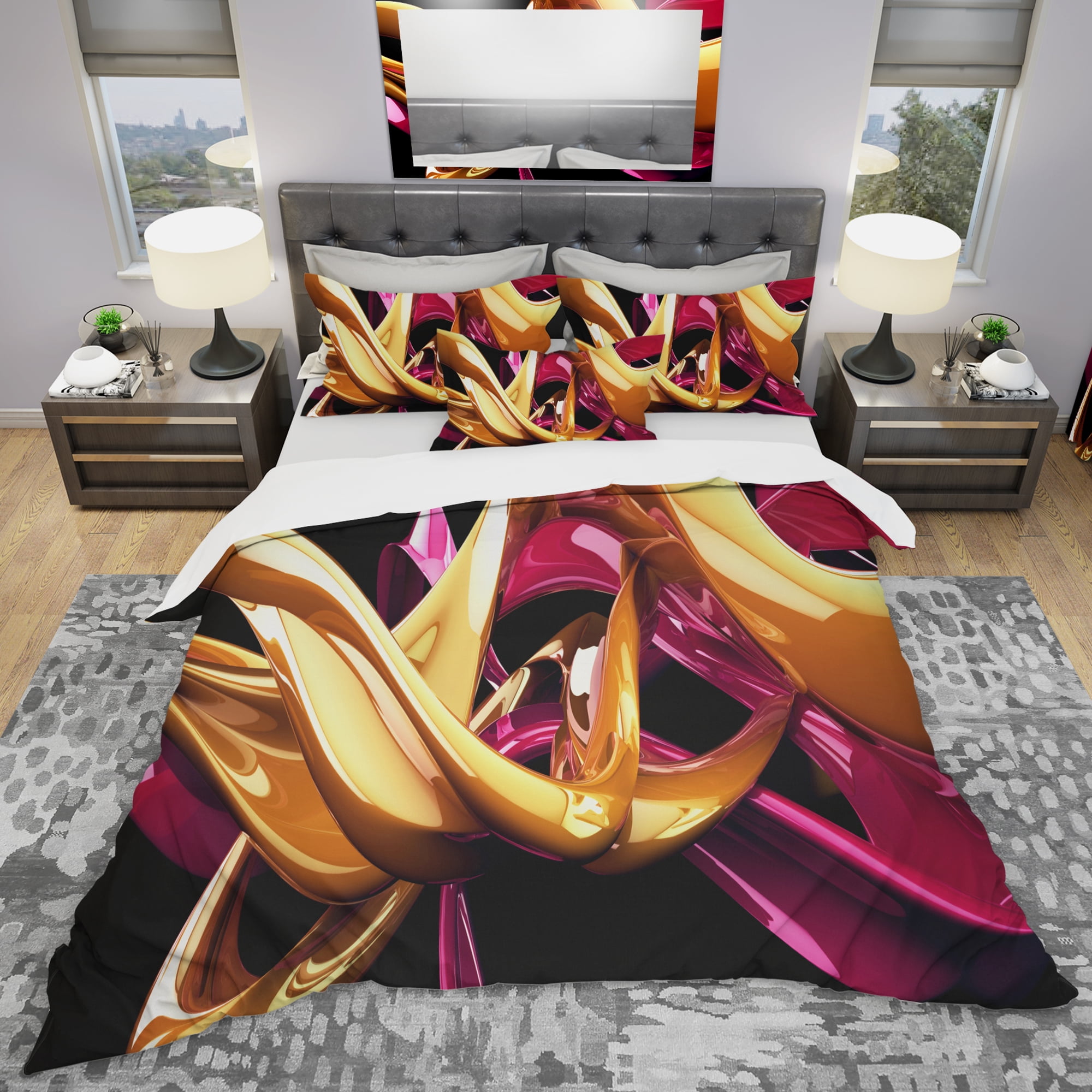 Designart 'Building with Gold' Modern & Contemporary Duvet Cover Set