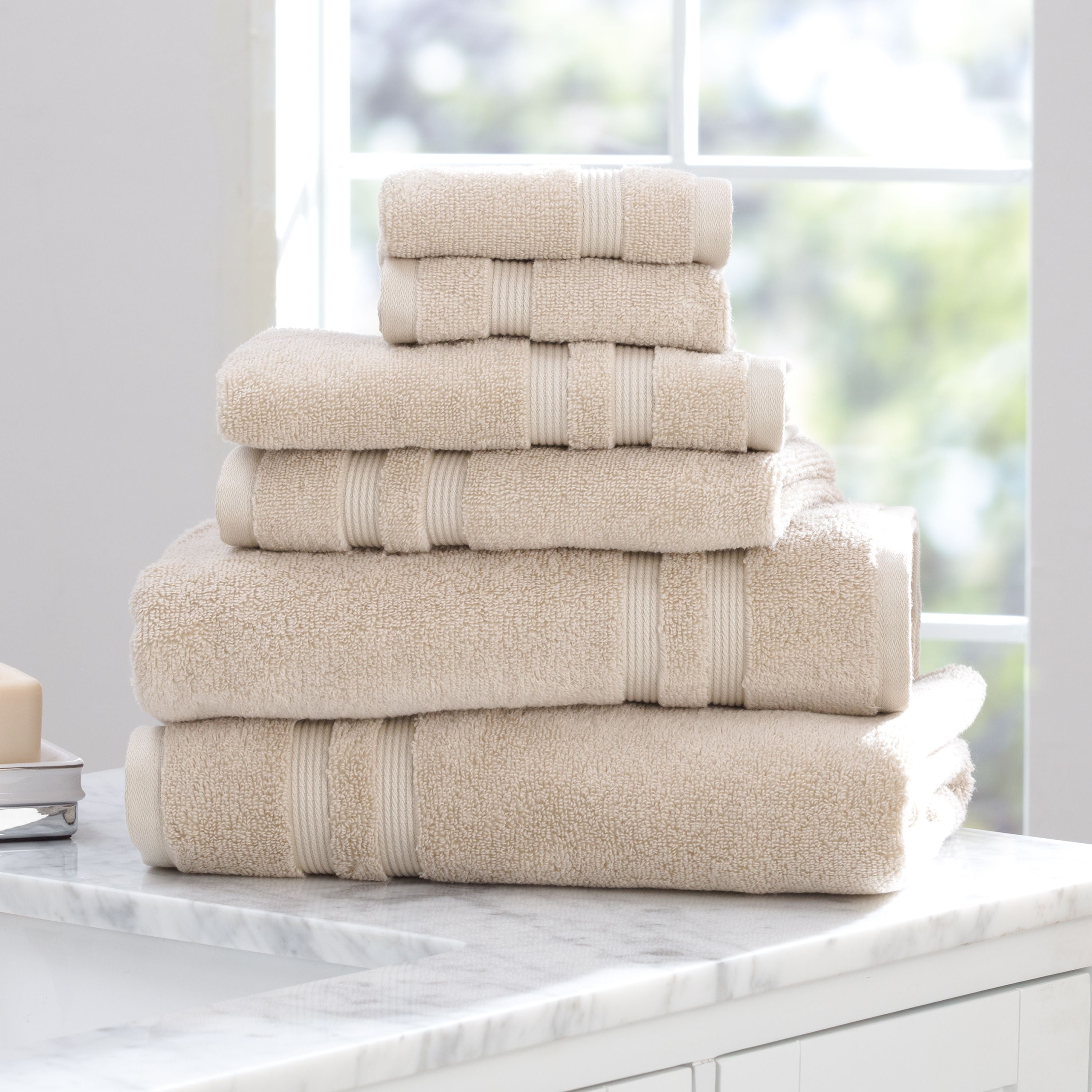 Mainstays Performance Solid 6Piece Bath Towel Set Papyrus Beige