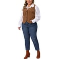 thumbnail image 2 of Agnes Orinda Women's Plus Size Suit Vest Corduroy Lined Waistcoat V Neck Sleeveless Jacket Outerwear Work Blazer with Button 1X Brown, 2 of 6