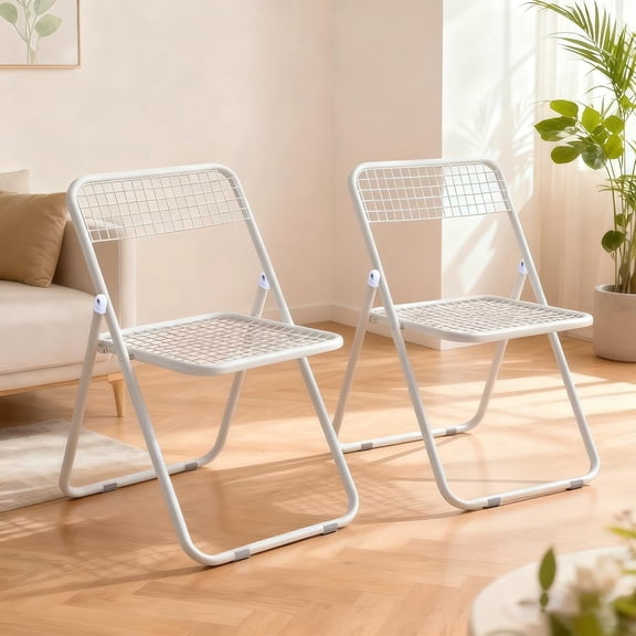 WXJHL Set of 2 Folding Chairs, Space‑Saving Foldable Metal Frame Chairs for Indoor‑Outdoor Party Camping Event Use, White