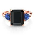 thumbnail image 2 of Gem Stone King 18K Rose Gold Plated Silver Black Onyx and Blue Created Sapphire 3 Stone Ring for Women (6.85 Cttw, Octagon 12X10MM, Trillion 5X5MM, Gemstone December Birthstone, Size 9), 2 of 3