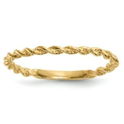 Solid 14k Yellow Gold Polished Twisted Rope Ring (1.5mm) - Size 4