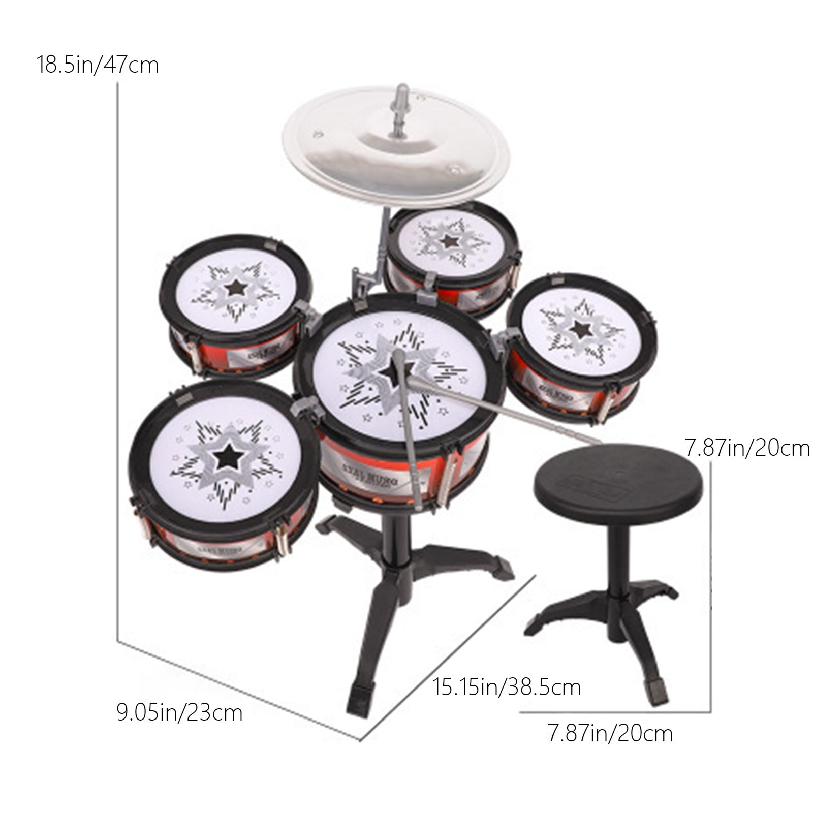 Children Jazz Drum Percussion Set,Early Education Music Learning Toy,High Quality Safe Odorless Plastic,Musical Cognition Ability Training,Easy Install Drum Kit with Chair and Drumsticks for Kids