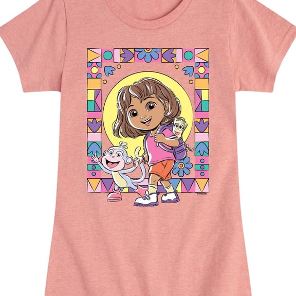 Dora The Explorer - Boots Mosaic - Toddler And Youth Girls Fitted Short Sleeve Graphic T-Shirt
