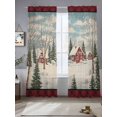 thumbnail image 5 of Christmas Sheer Curtains 84 inches Long 2 Panels Set Winter Country House Holly Snow Red Stripes Tiers Sheers Rod Pocket Small Window Short Curtains for Kitchen Cafe, Each 52" W x 84" L, 5 of 7
