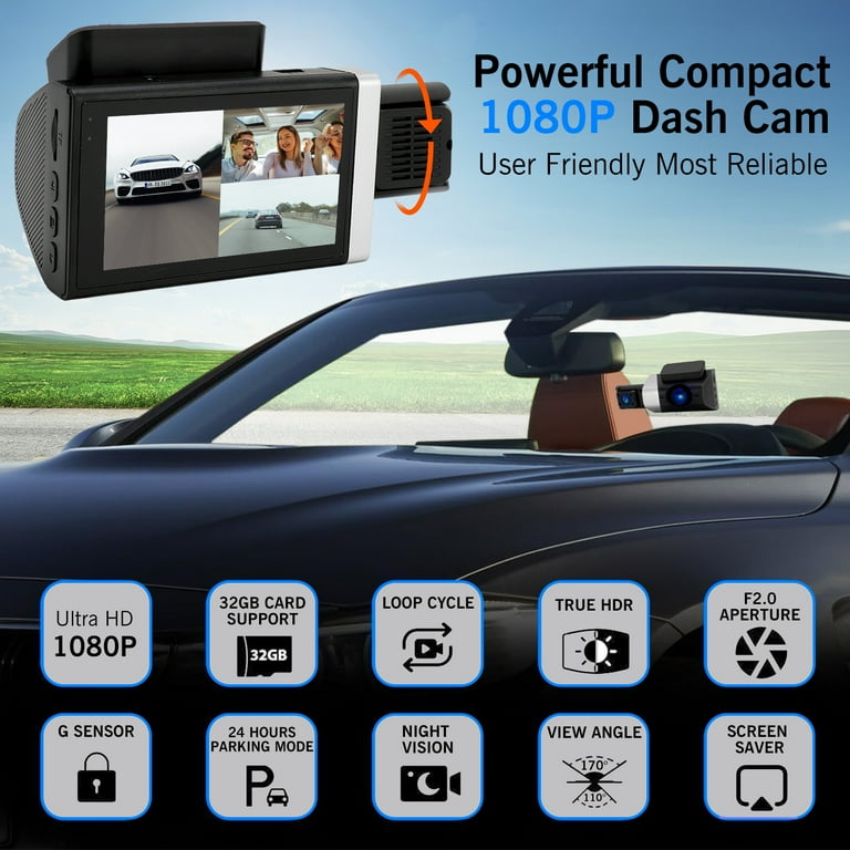 Lorrtta Dual Dash Cam 4K 1080P 3in Màn hình Wifi Góc rộng 170 độ Tự động BẬT TẮT Phát hiện