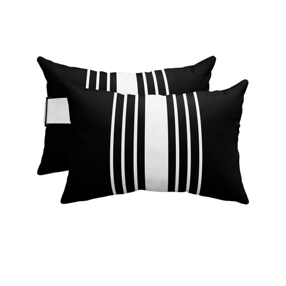 Pack of 2 Outdoor Lumbar Pillow Covers 12x20 Inch, Black White Stripe Waterproof Throw Pillow Covers Set, Modern Rustic Vertical Striped Indoor&Outdoor Decorative Cushion Cases for Patio Porch Car