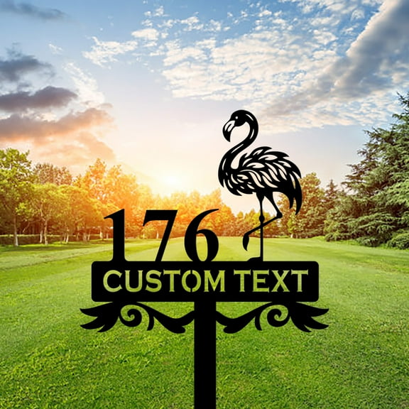 Custom Personalized Flamingo Address Sign House Number, Beach Flamingo Stake, Tropical Metal Plaque. Perfect gift for beach