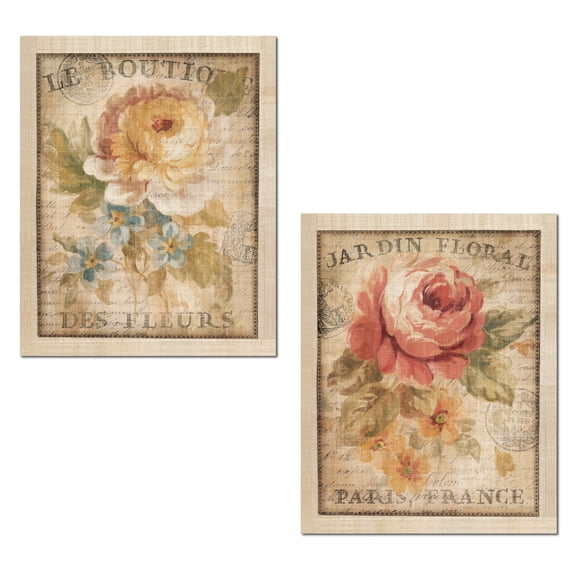 Beautiful Vintage Paris, France Floral Set by Danhui Nai; Two 11x14in Unframed Paper Posters (Border is Part of Print)