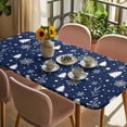 thumbnail image 3 of Navy Blue Christmas Table Cloths for 5 Foot Rectangle Tables, Xmas Trees Snowflake Winter Botanical Patio Waterproof Elastic Fitted Tablecloths, Washable Rectangular Table Cover for Camping, 3 of 8