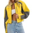 thumbnail image 4 of Womens Faux Leather Bomber Jackets Cropped Zip Up Color Block Fall Casual Moto Biker Coats, 4 of 6