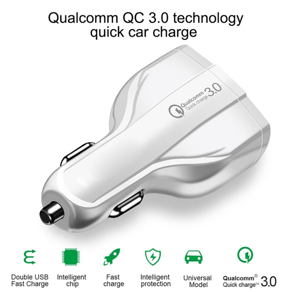 3-Port USB QualComm Quick Charge Car Charger Fast QC3.0 USB Port For iPhone X iPhone 8 Plus Samsung Galaxy S8 S8+ Plus S9 S9+ Plus Note 9 S7 Edge Note 4 LG G7 OnePlus 5 Google Pixel 2 XL (10-Pack)