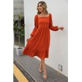thumbnail image 3 of Cismea Cuello Cuadrado Mangas Abullonadas Dobladillo de Gasa Vestido Largo Casual(Anaranjado) Cismea Falda larga, 3 of 5