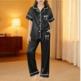 thumbnail image 2 of Kids Girl Satin Pajamas Set Bowknot Print Short Sleeve Button Down Nightwear with Pants Set Pjs Sleepwear Outfits Cute Clothes for Girls 11-12 years, 2 of 4