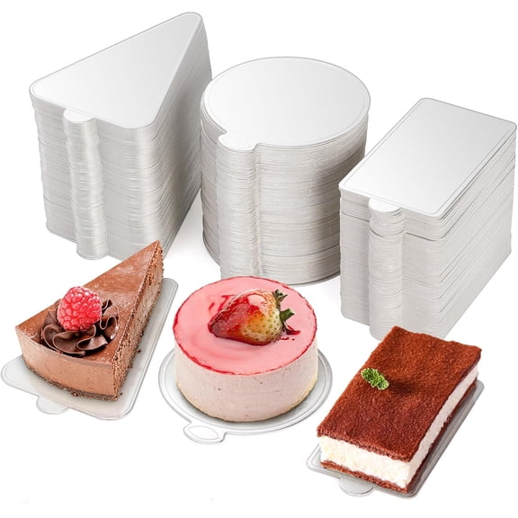 300 PCS Mini Cake Boards - 3" Silver Mousse Dessert Displays Base Tray, Cupcake Cake Plates for Parties, Wedding, Birthday, Restaurant Buffet, Round, Triangle, Rectangular