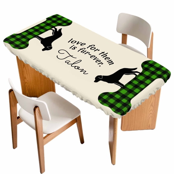 Green Black Buffalo Checkered Table Cloths for 4 Foot Rectangle Tables, Bones Cute Dogs Pets Patio Waterproof Elastic Fitted Tablecloths, Washable Rectangular Table Cover for Camping