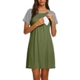 thumbnail image 5 of Gamivast Dresses for Maternity Nursing Dress Contrast Short Sleeve Crew Neck Sleep Dress Maternity Dress Loose Fit Lounge Dress Breastfeeding Army Green L, 5 of 7