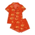 thumbnail image 5 of Womens Halloween Pajama Sets Short Summer Fall Printed Shirt Loose Casual Loungewear Orange XL, 5 of 5