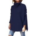 thumbnail image 2 of Suéteres de Cuello Alto de Gran Tamaño para Mujer, Larga de Murciélago, Dobladillo Abierto, Túnica, Suéter de Punto, Tops Azul Real XXL, 2 of 7