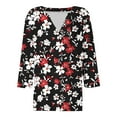 thumbnail image 5 of Womens 3/4 Cuffed Sleeve Floral Blossom Printed V Neck Casual Blouse Shirt Tops Fashion 2024 Slim Fit Tunics, 5 of 5