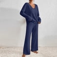 thumbnail image 3 of Soft Ribbed Fall Loungewear Outfit Women's Long Sleeve V-Neck Top & Relaxed Wide Leg Pants, 3 of 8
