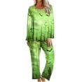 thumbnail image 3 of QIUOMBBP 2 Piece Outfits for Women Halloween Printed Long Sleeve Shirt and Pajama Pants Lounge Sets Fall Winetr Clothes, Green, S, 3 of 7