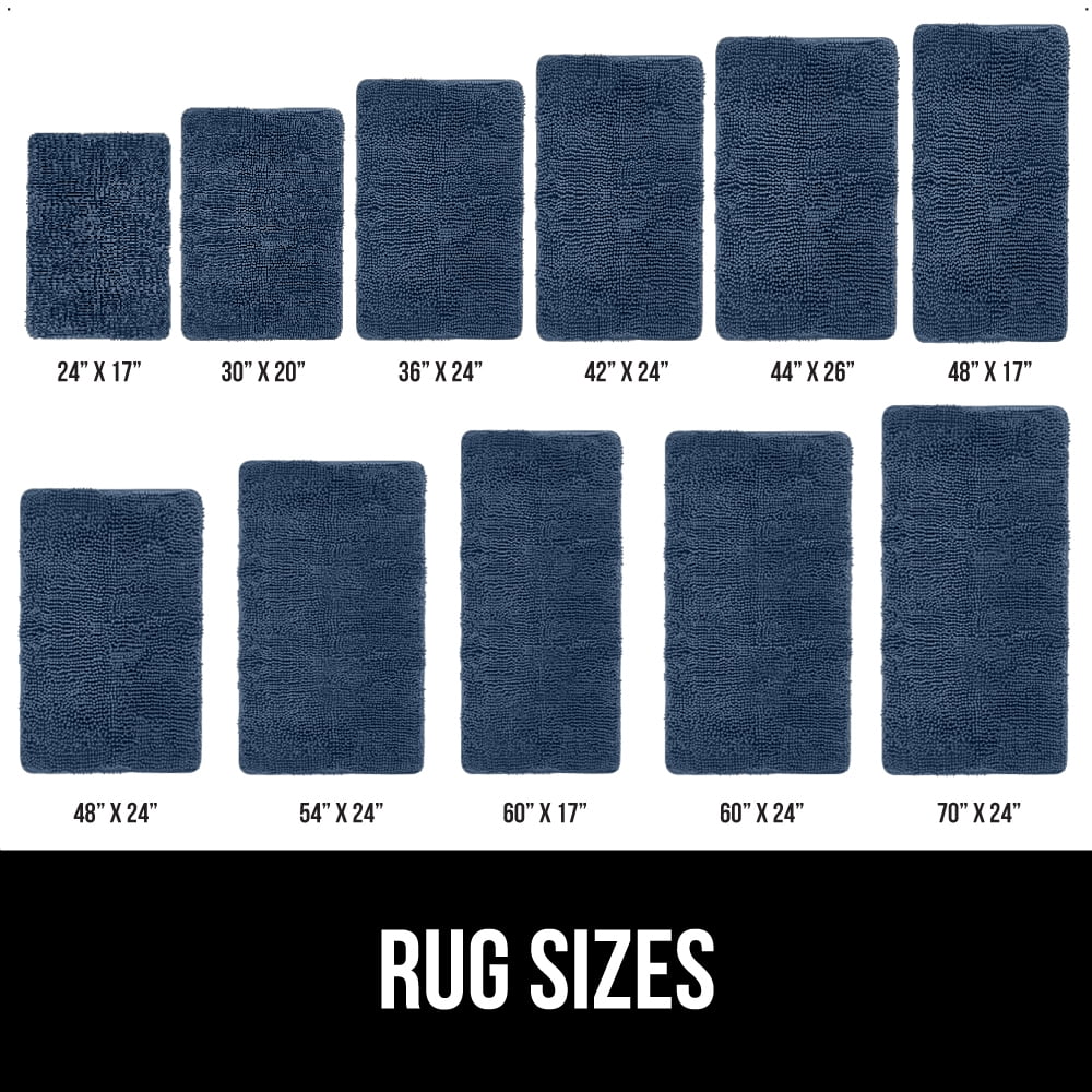 GORILLA GRIP Chenille Bath Rug 24x16, Rubber Backing Quick Dry Washable Microfiber Mats, Navy
