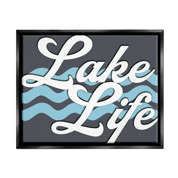 Stupell Lake Life Water Waves Phrase Landscape Painting Black Floater Framed Art Print Wall Art