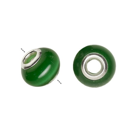 

Bead Dione cat s eye glass (fiber optic glass) and silver-plated brass grommets dark green 13x10mm-14x10mm rondelle. Sold per pkg of 6.