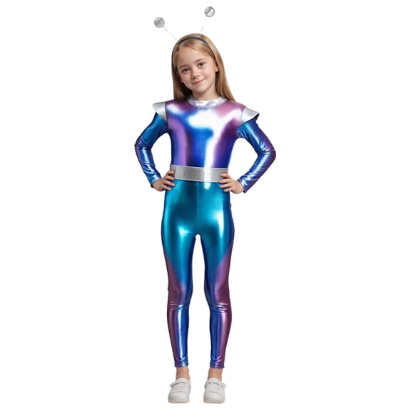 XIAOCHA Holographic Alien Bodysuit For Girls High Stretch Full Length Jumpsuit Holiday Long Unitard