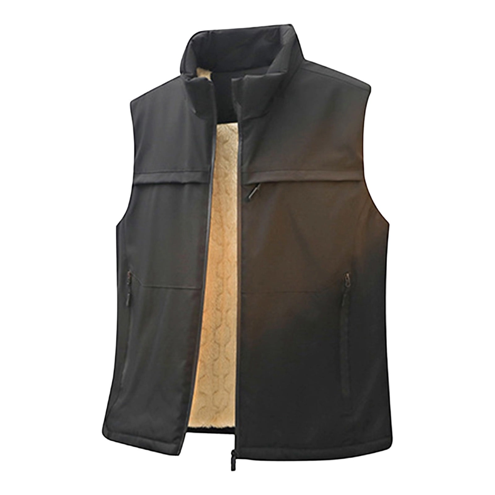 Zedker Mens Fleece Vest Lightweight Outerwear Zip Up Golf Running Sleeveless Vest With Pockets Black XXL