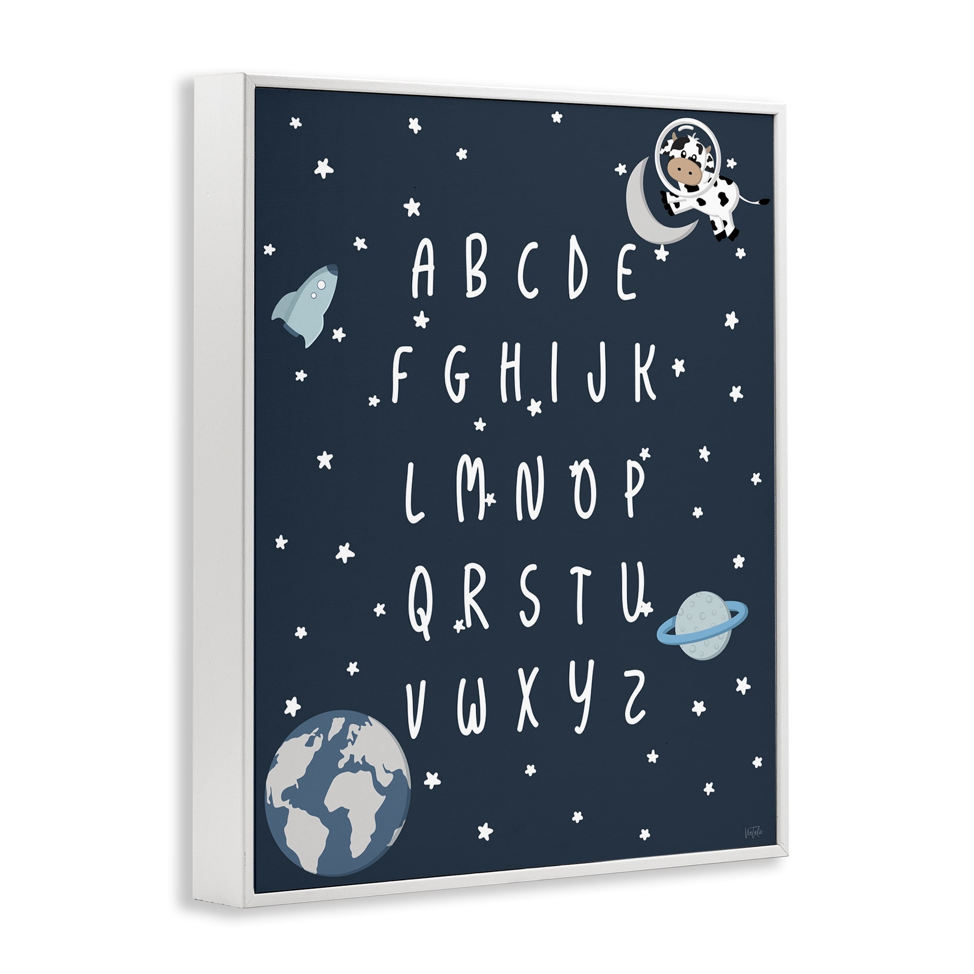 Stupell Industries Outer Space Alphabet Novelty Painting White Framed Art Print Wall Art, 16 x 20