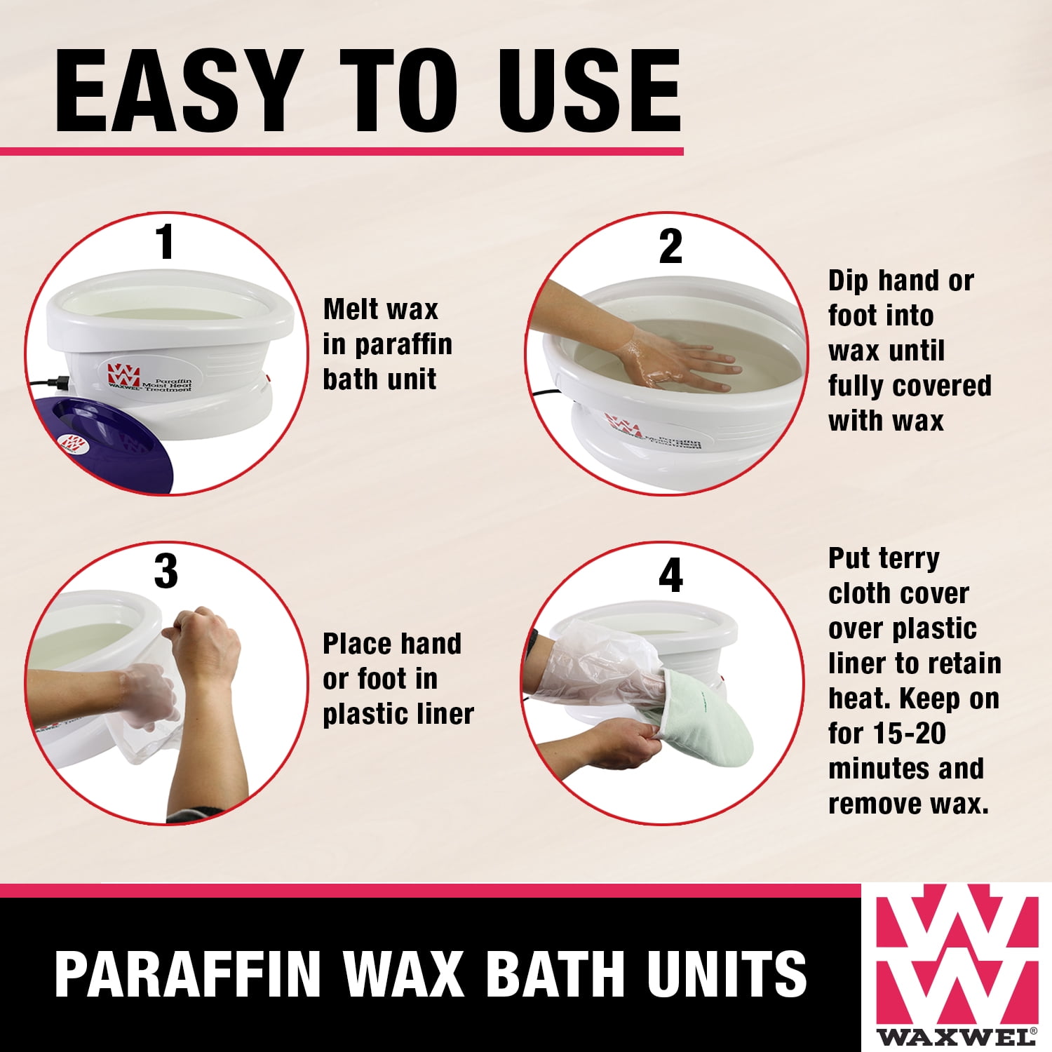 WaxWel Paraffin Wax Bath, Professional Home and Spa Soothing Moisturizing Therapy System, Wax Warmer, 65 Liners, 1 Thermal Hand Mitt, 1 Foot Bootie, 6 Pound Paraffin, Lavender Scent