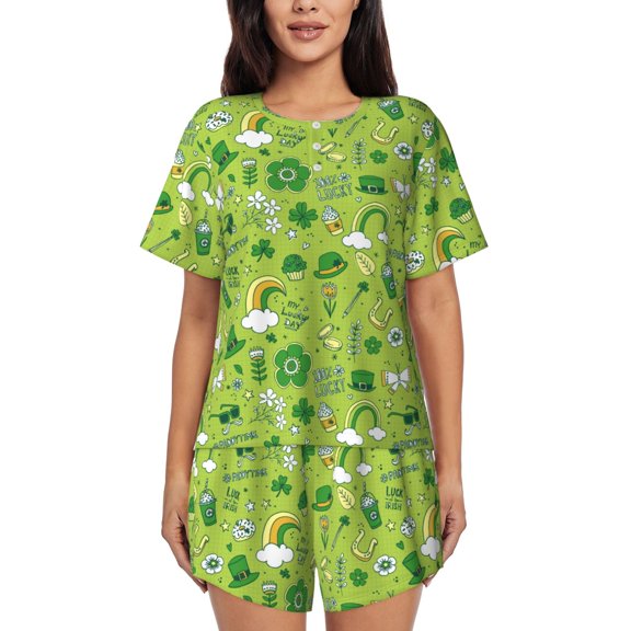 Rateoe St. Patrick's day1 Pattern Women's Short-Sleeved Pajama Set - 2 Piece Soft and Lightweight Sleepwear Set-Small