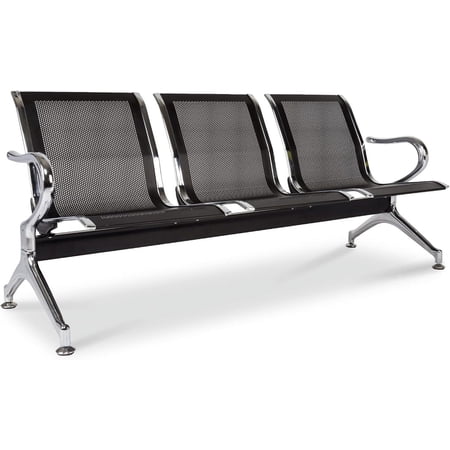 MONGJI 3-Seat Waiting Room Bench - Waiting Room Chairs with Arms Airport Reception Bench, Lobby Bench Seating Office Bench Waiting Area Chairs for Airport Business Hospital Market, Black