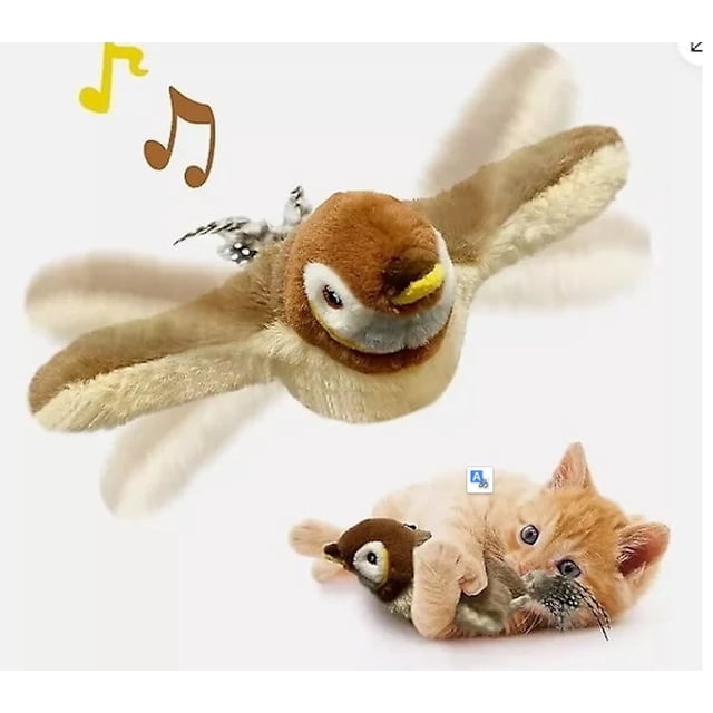 Electronic Interactive Flying Bird Cat Toy Pet Fluttering Wings Sparrow - USB Charging Bru Brow