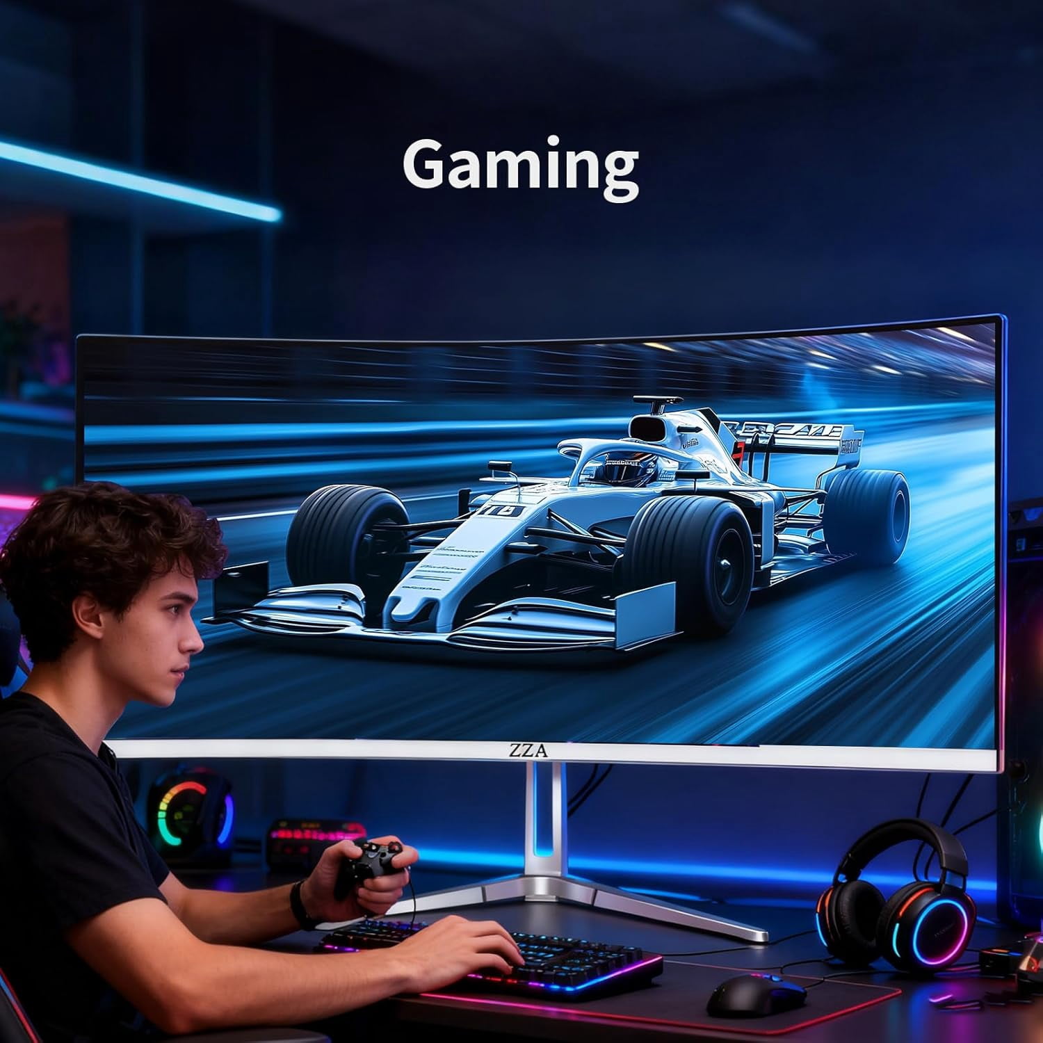 ZZA 34" Curved Gaming Monitor - 165Hz/180Hz WQHD (3440x1440P) UltraWide, FreeSync, 100% sRGB, HDMI 2.1 & DP 1.4, PBP Mode, Wall-Mountable - White