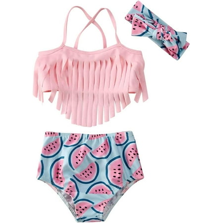 

Infant Baby Girl Bikini Bathing Suit Watermelon Tassel Sling Tops+Shorts Bikini Sets Outfit Summer