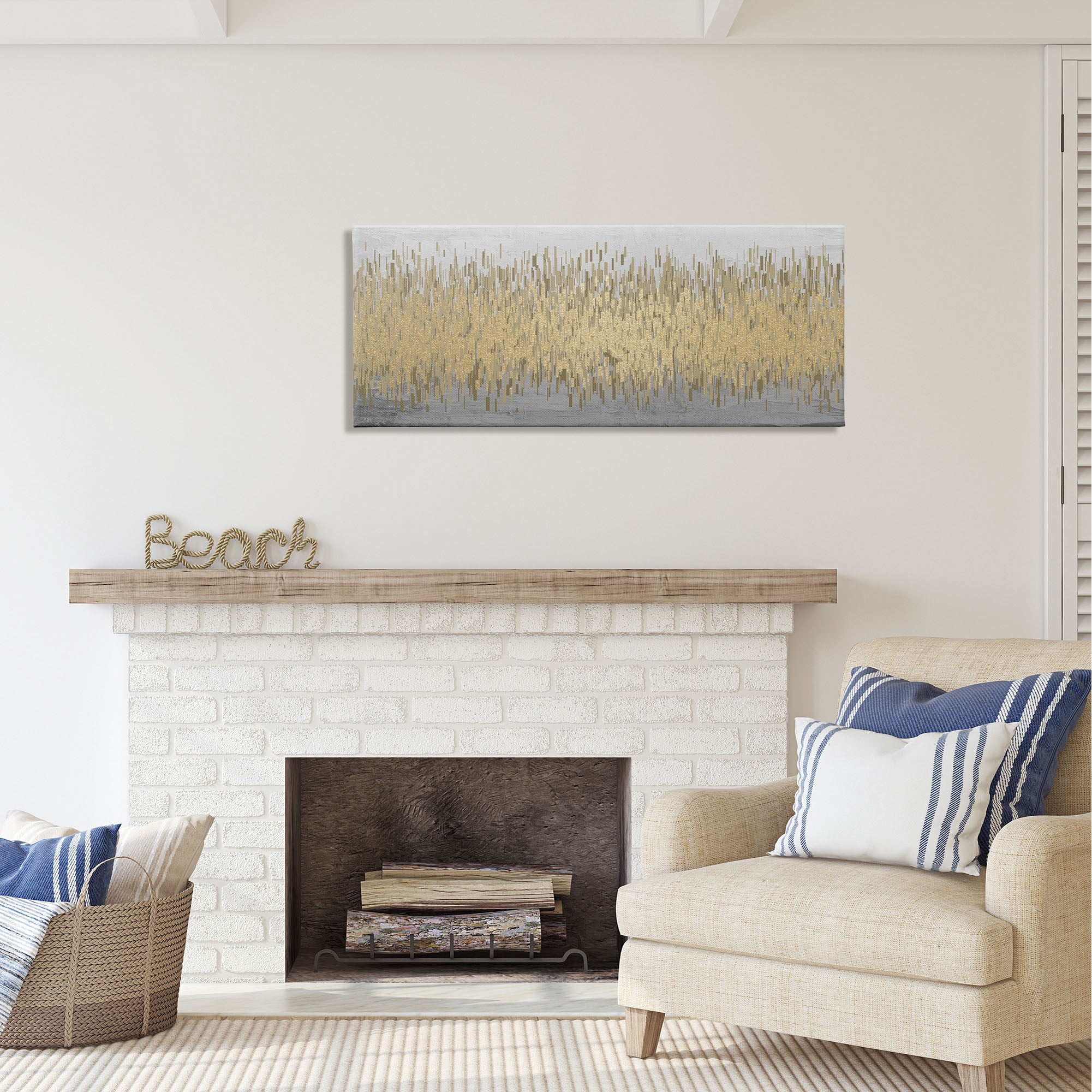 Stupell Industries Balance Gold Abstract Abstract Painting Gallery Wrapped Canvas Print Wall Art, 48 x 20